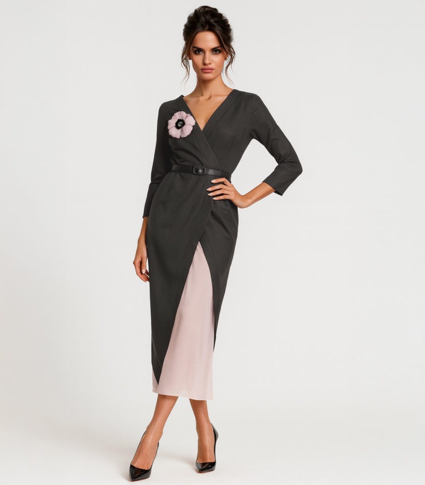 ASYMMETRICAL PENCIL DRESS WITH SILK FLOWER DECORATION - Image 2