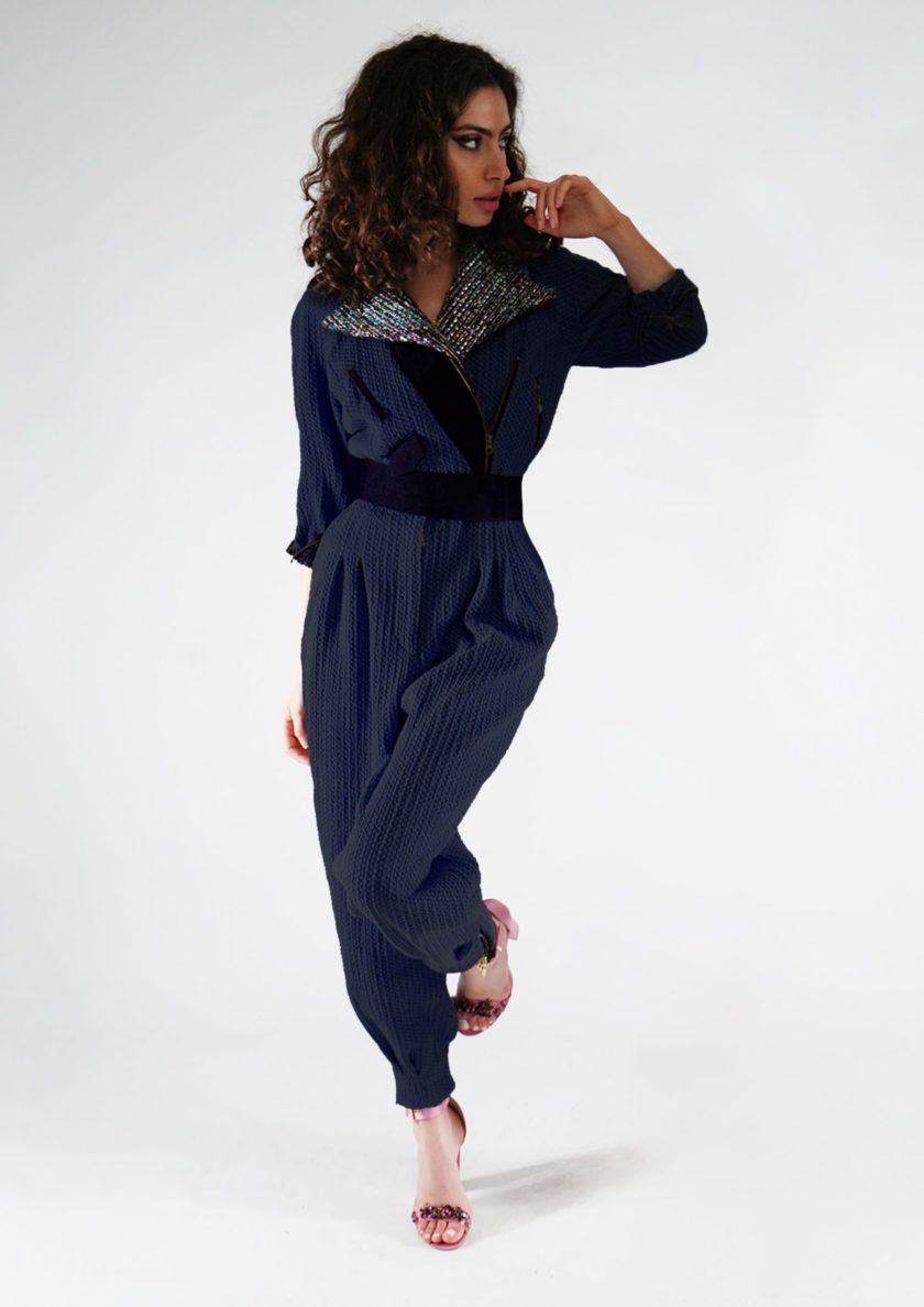 COTTON LEATHER & BOUCLÉ TWEED LOOSE FIT JUMPSUIT - Image 2