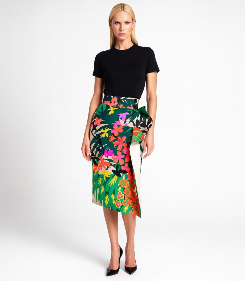 HIGH-WAISTED FLORAL ASYMMETRICAL PENCIL SKIRT - Image 2