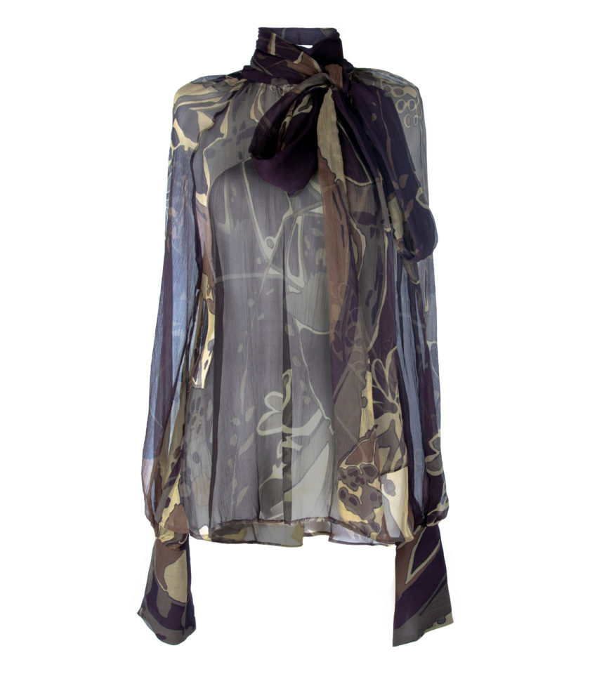 SHEER SILK SHIRT WITH BOW COLLAR