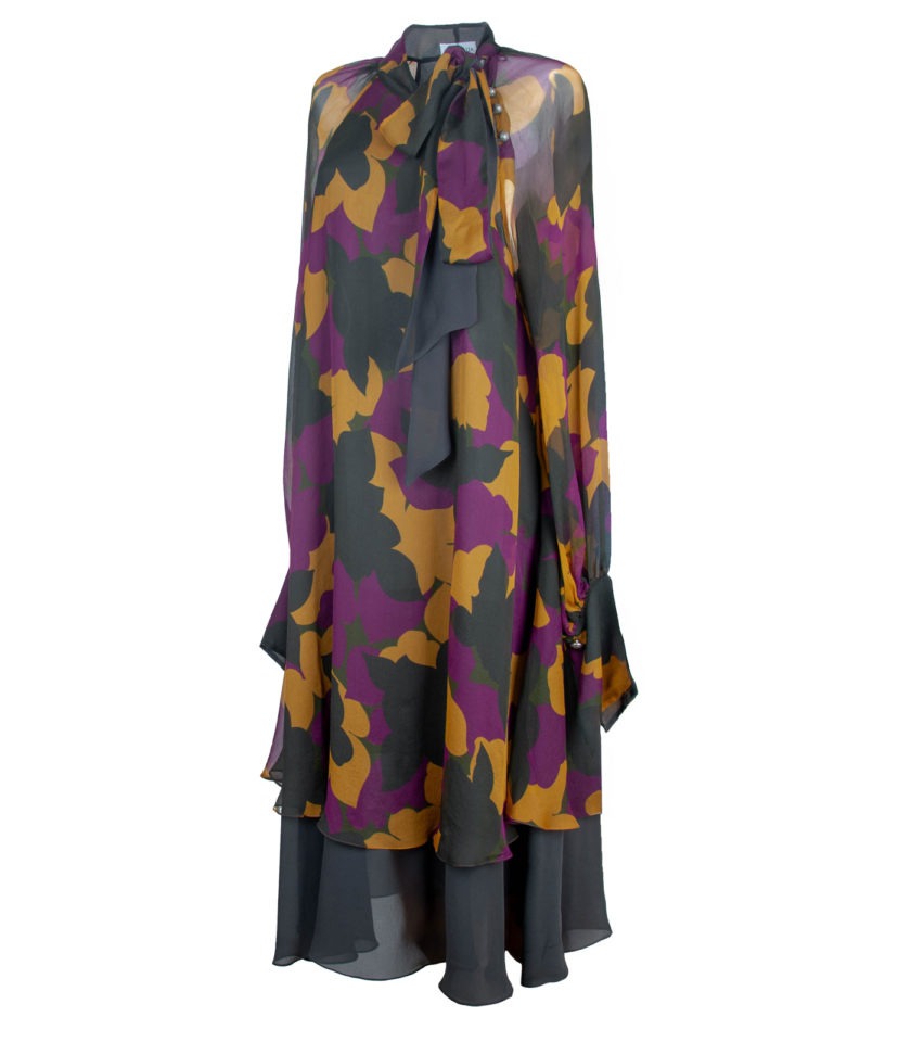 PURE SILK DOUBLE-LAYER DRESS WITH ABSTRACT PRINT - Image 3