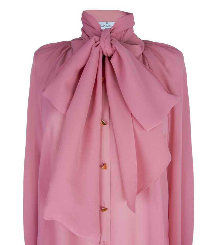 SILK CHIFFON BLOUSE WITH NECKTIE — VIVID ROSE - Image 4