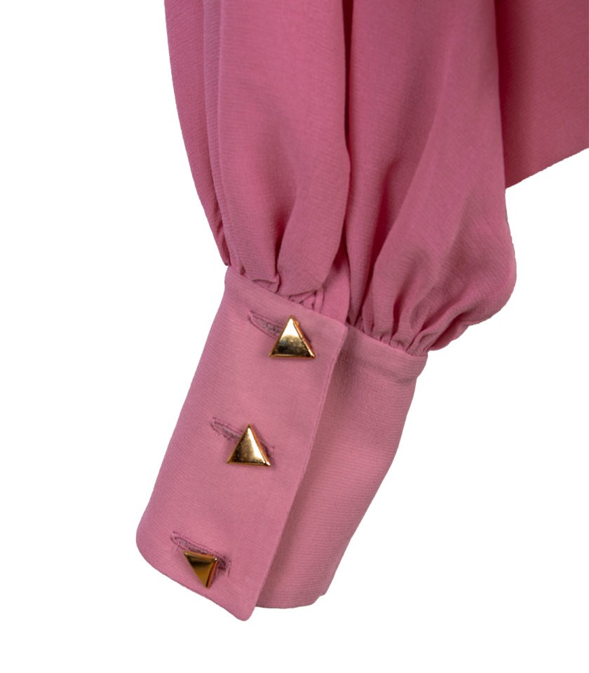 SILK CHIFFON BLOUSE WITH NECKTIE — VIVID ROSE - Image 6