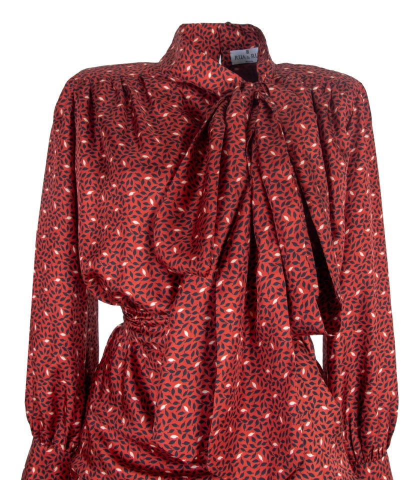SCARLET SILK TWILL DRAPED MINI DRESS - Image 3