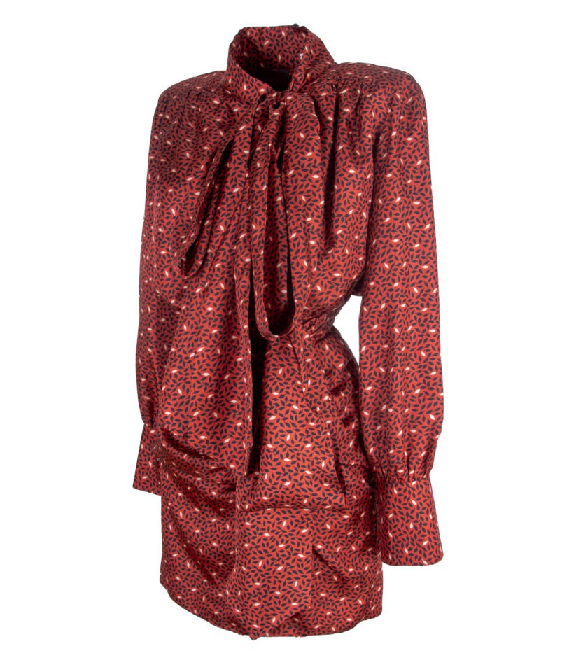 SCARLET SILK TWILL DRAPED MINI DRESS - Image 4