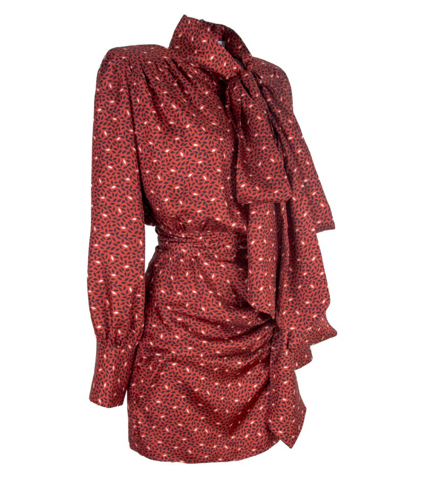 SCARLET SILK TWILL DRAPED MINI DRESS - Image 5