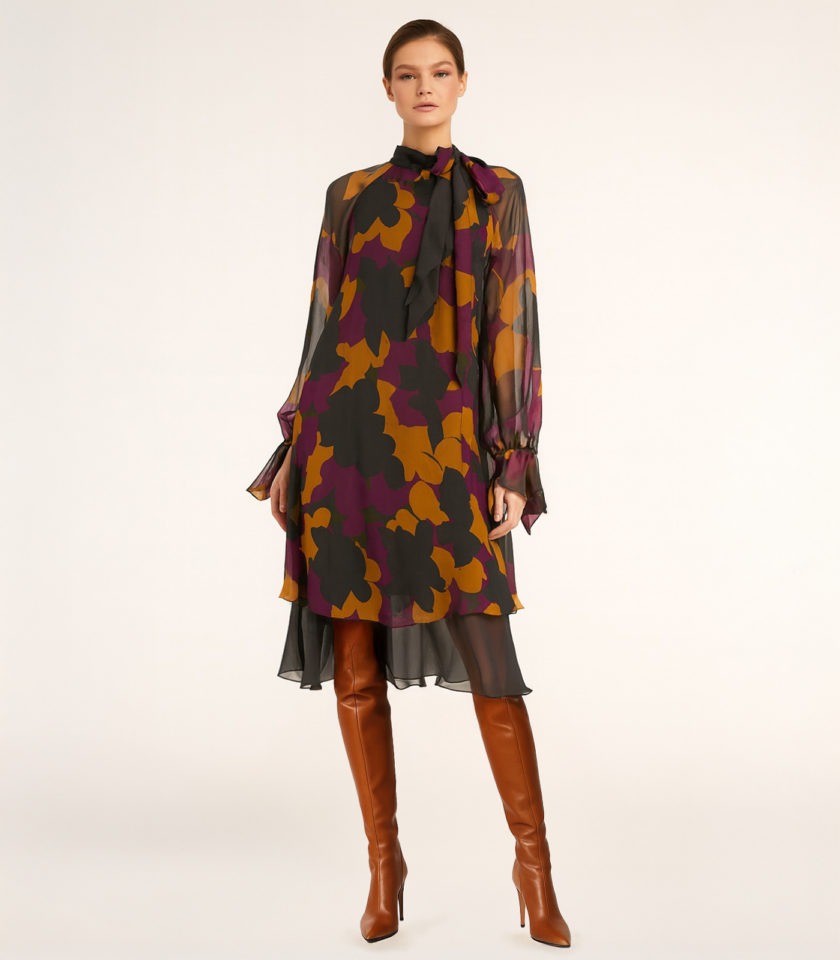 PURE SILK DOUBLE-LAYER DRESS WITH ABSTRACT PRINT - Image 2