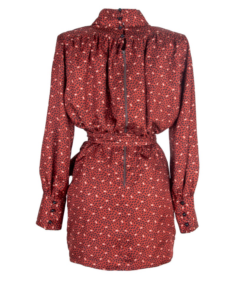 SCARLET SILK TWILL DRAPED MINI DRESS - Image 8