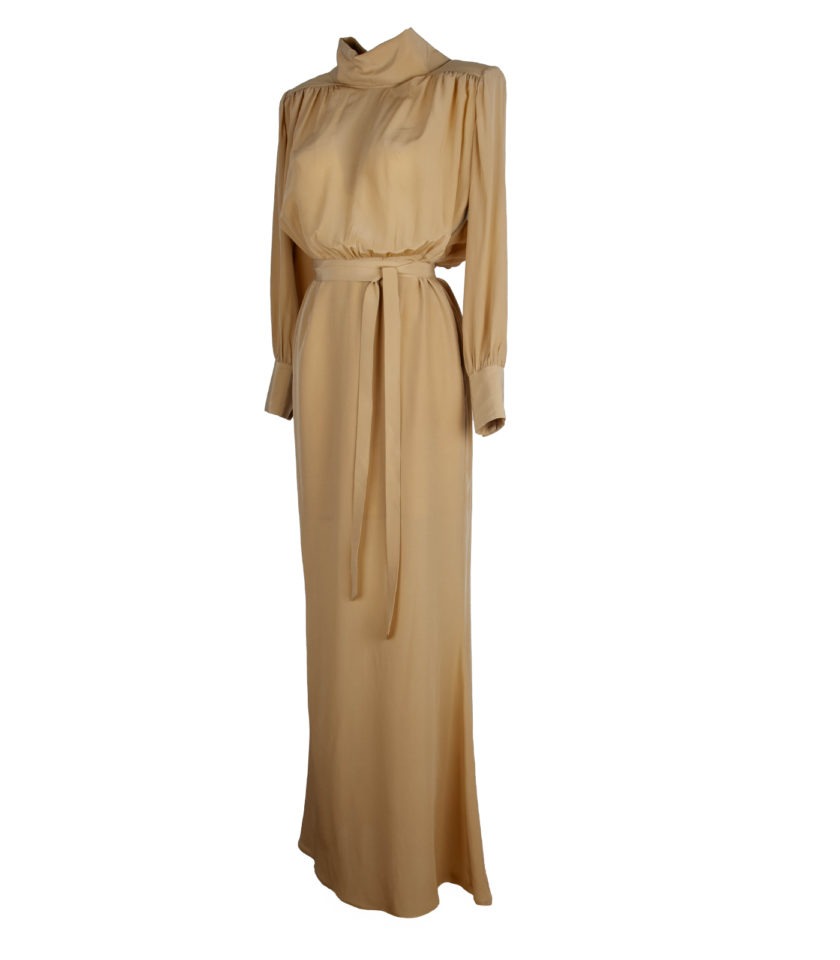 LONG SILK CREPE DE CHINE DRESS WITH METAL BUTTON BACK DETAIL - Image 2