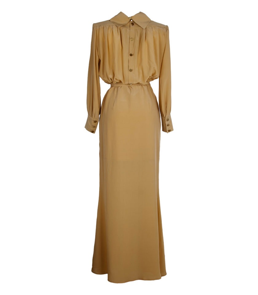 LONG SILK CREPE DE CHINE DRESS WITH METAL BUTTON BACK DETAIL - Image 4