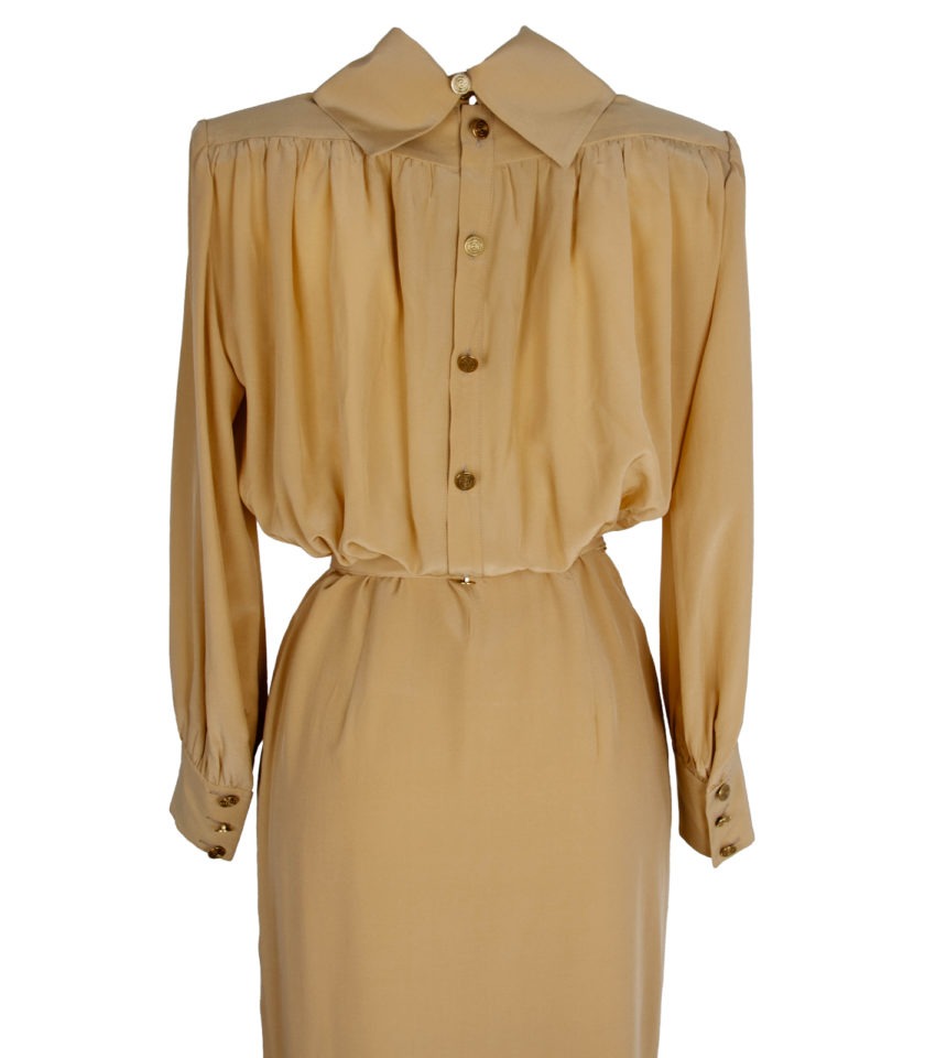 LONG SILK CREPE DE CHINE DRESS WITH METAL BUTTON BACK DETAIL - Image 5