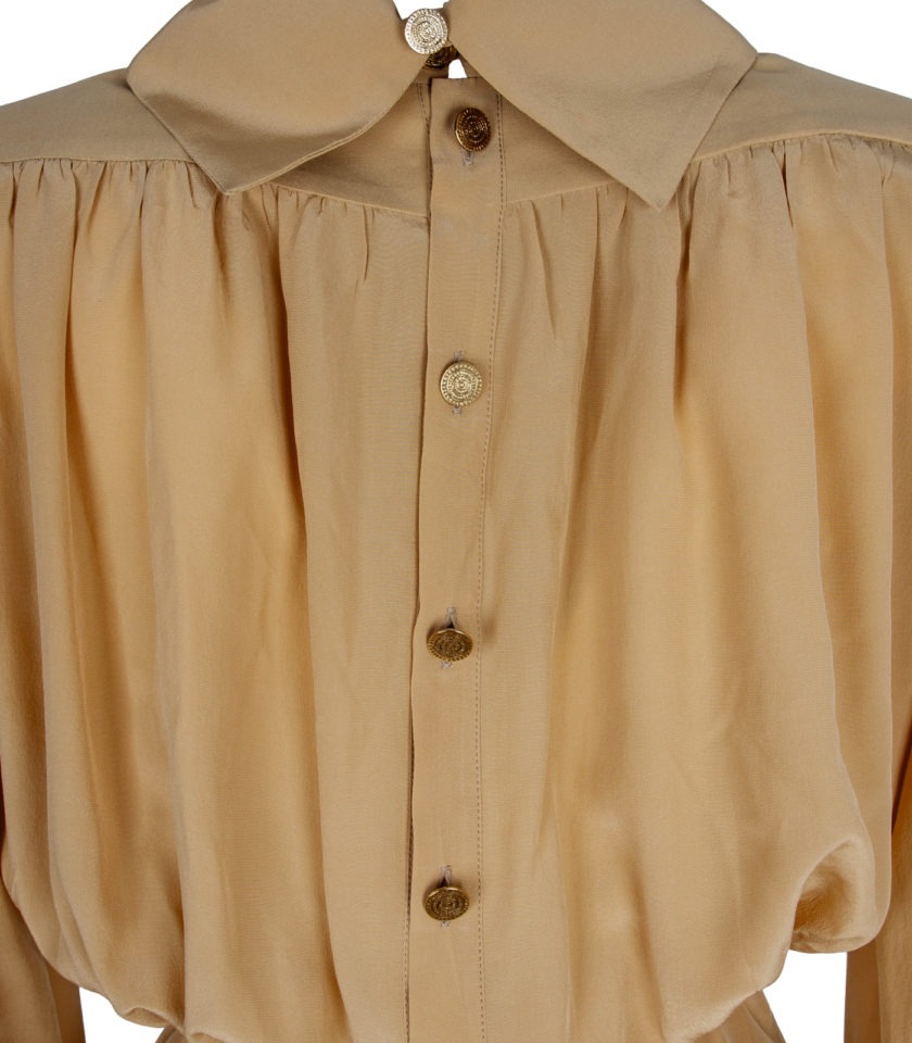 LONG SILK CREPE DE CHINE DRESS WITH METAL BUTTON BACK DETAIL - Image 6