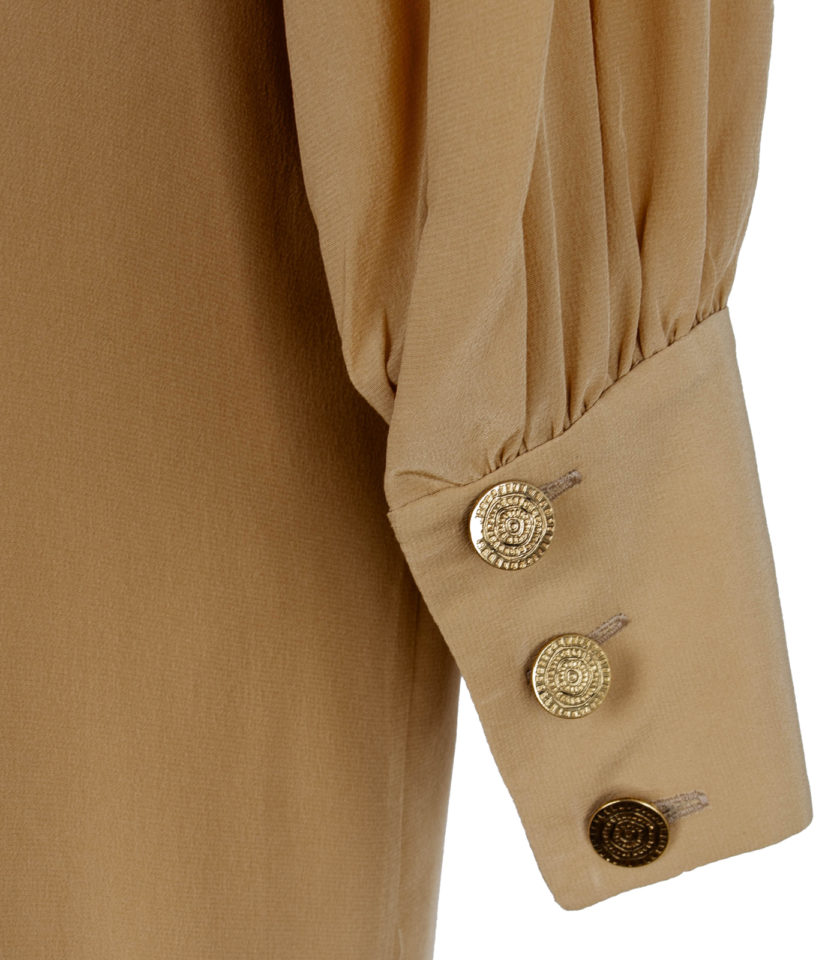 LONG SILK CREPE DE CHINE DRESS WITH METAL BUTTON BACK DETAIL - Image 7