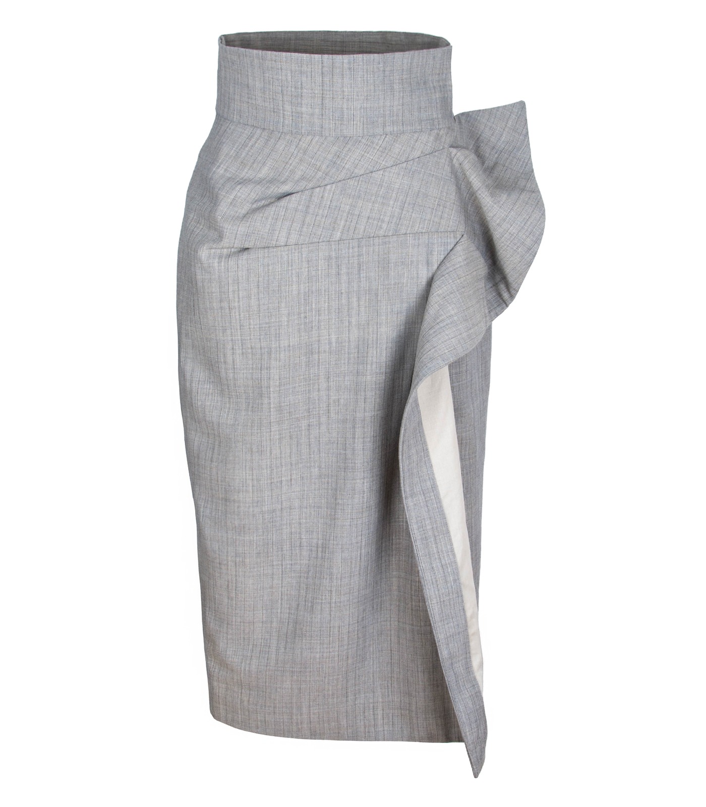 HIGH-WAISTED WOOL ASYMMETRICAL PENCIL SKIRT
