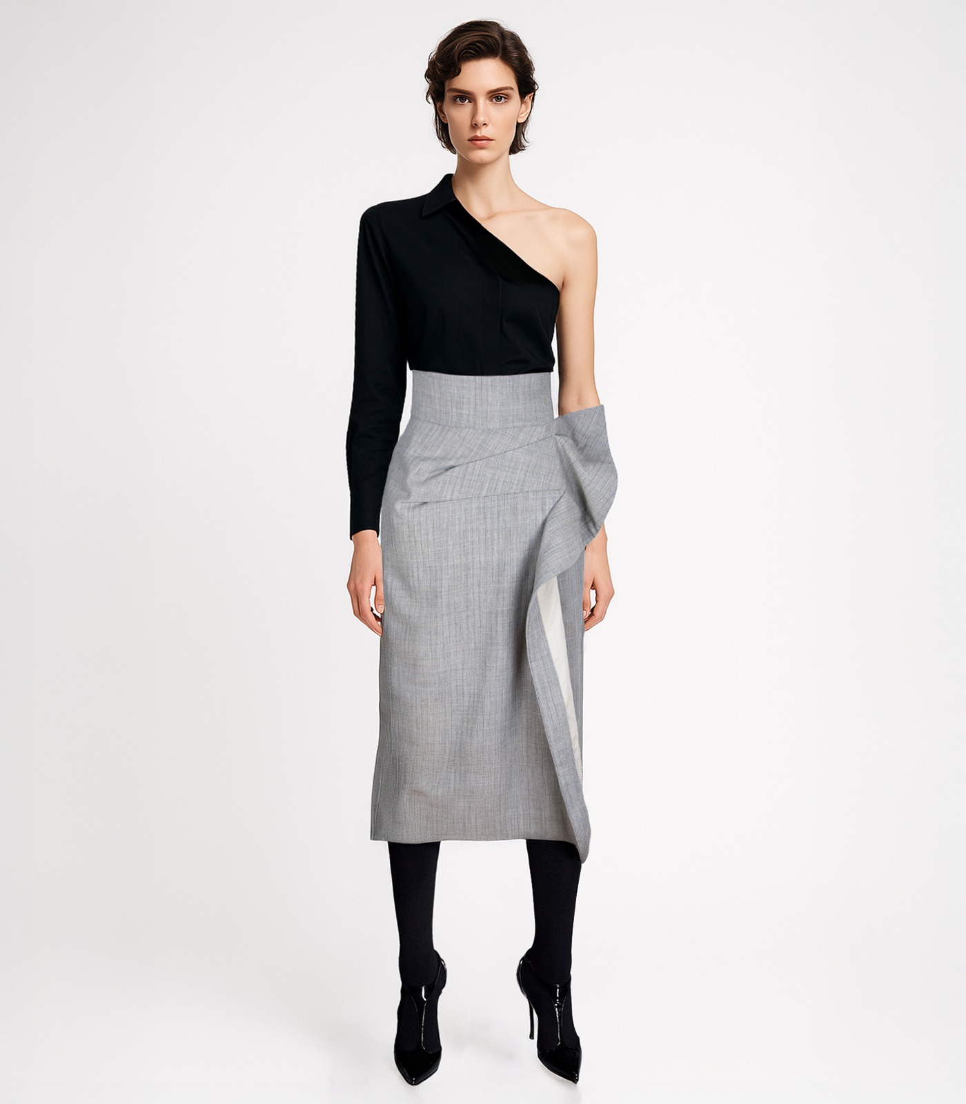 HIGH-WAISTED WOOL ASYMMETRICAL PENCIL SKIRT - Image 2