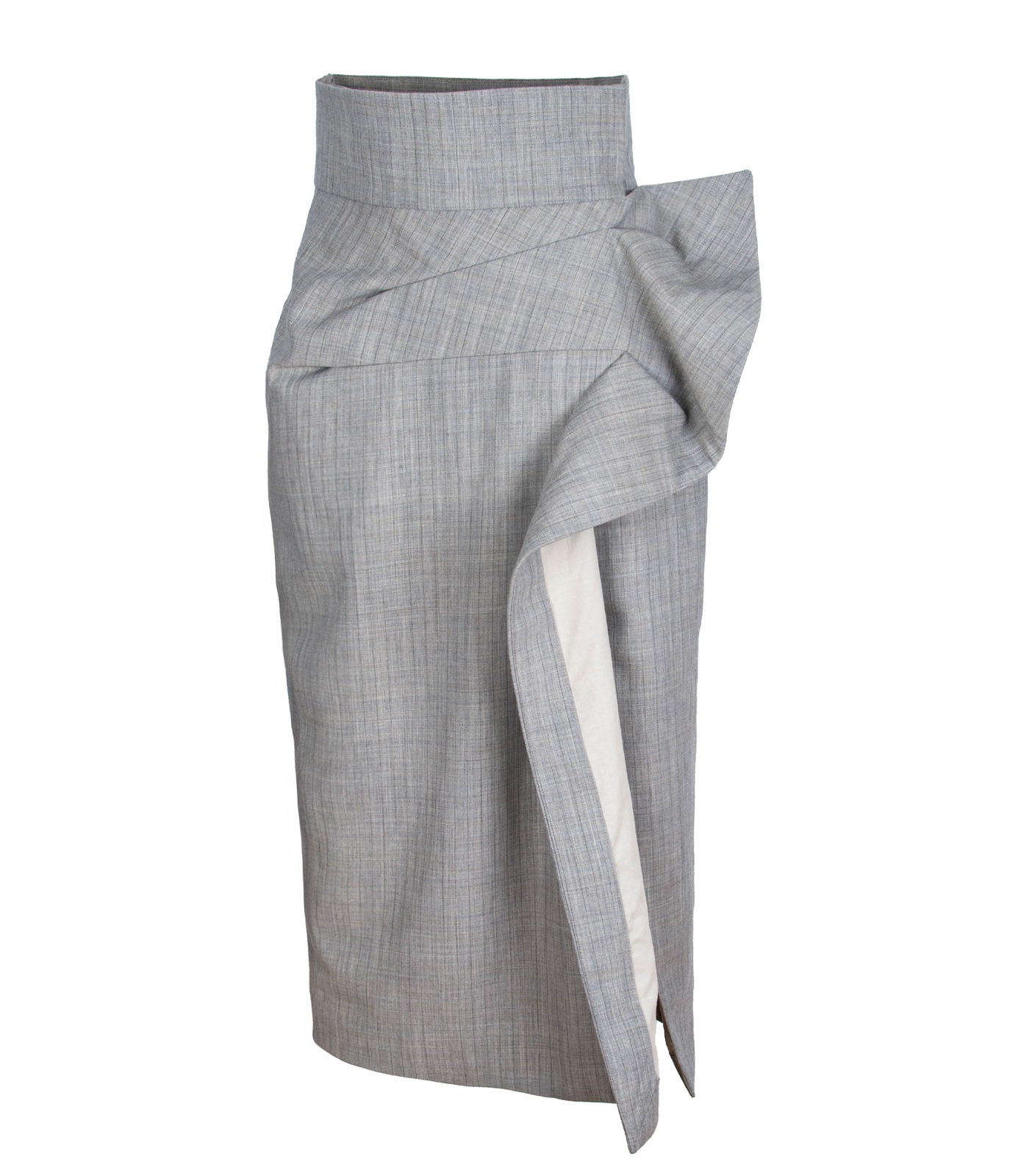 HIGH-WAISTED WOOL ASYMMETRICAL PENCIL SKIRT - Image 3