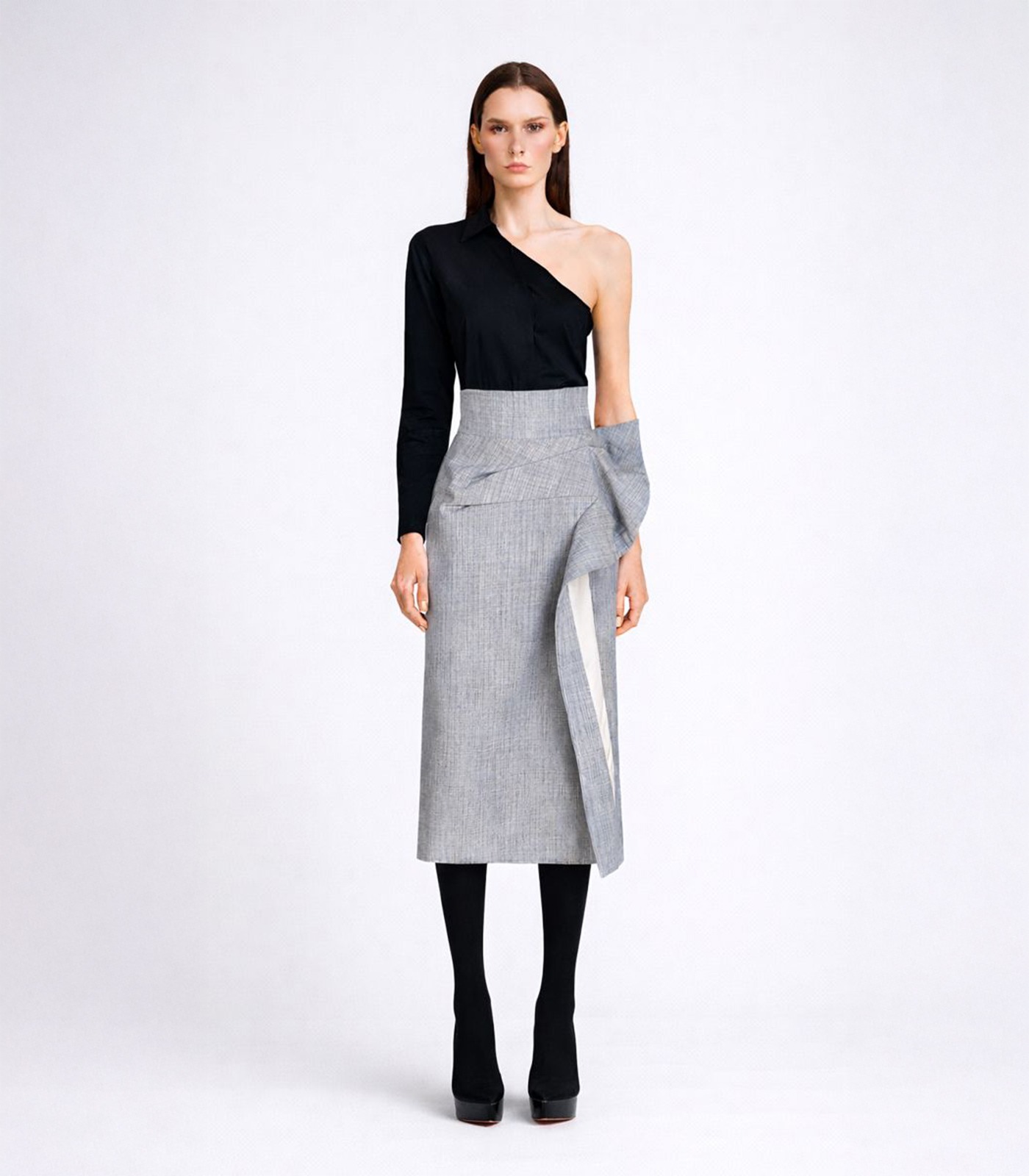 HIGH-WAISTED WOOL ASYMMETRICAL PENCIL SKIRT - Image 2