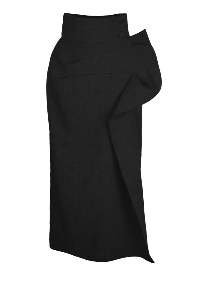 HIGH-WAISTED WOOL & SILK  ASYMMETRICAL PENCIL SKIRT