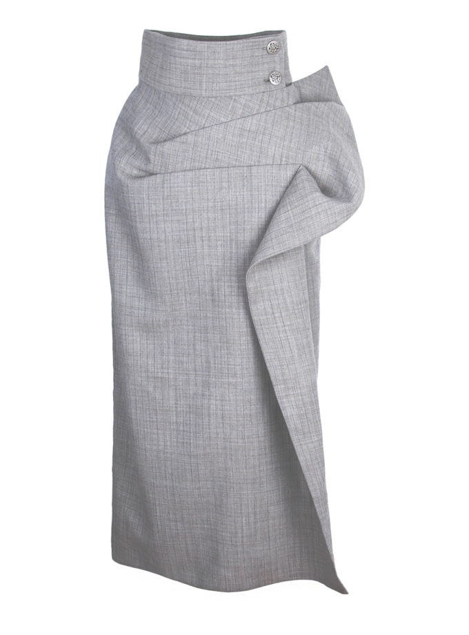 HIGH-WAISTED WOOL ASYMMETRICAL PENCIL SKIRT