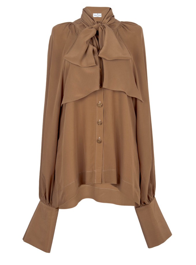 RELAXED SILK CREPE DE CHINE BLOUSE WITH NECKTIE