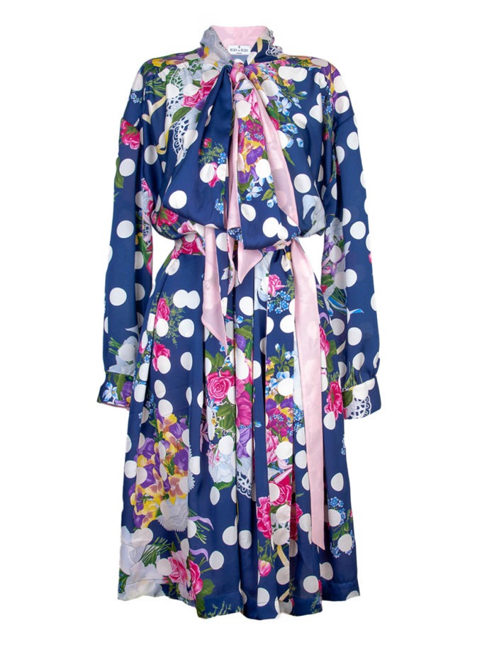 PLEATED CREPE DRESS WITH CONTRAST DETAILING