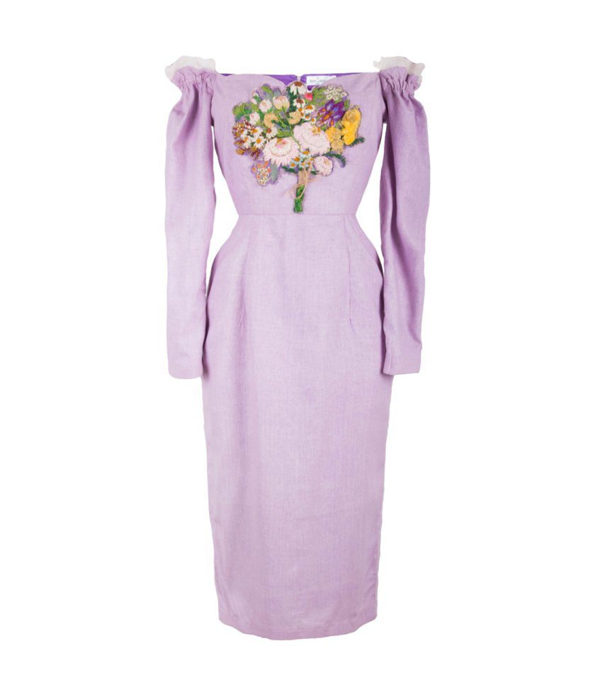 OFF-SHOULDER SILK DRESS WITH HAND EMBROIDERY [Digital]