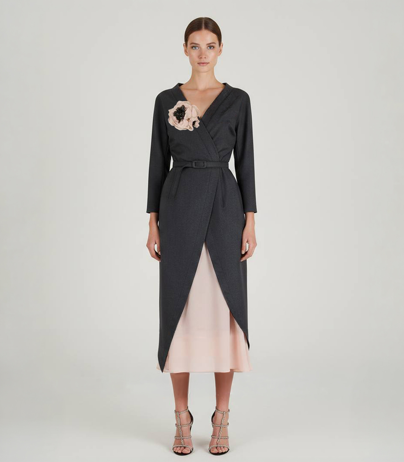 ASYMMETRICAL PENCIL DRESS WITH SILK FLOWER DECORATION - Image 2