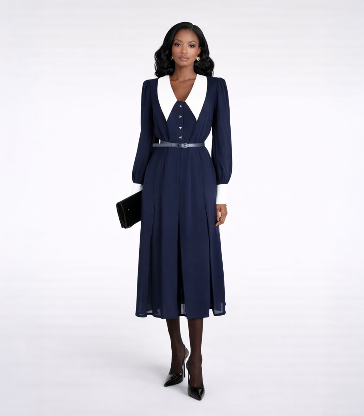 WOOL MIDI DRESS WITH WIDE SILK COLLAR - Image 2