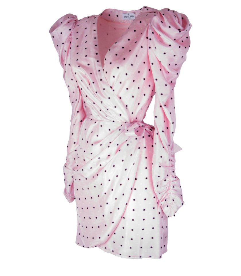 POLKA DOT DRAPED SHORT SILK WRAP DRESS - Image 3