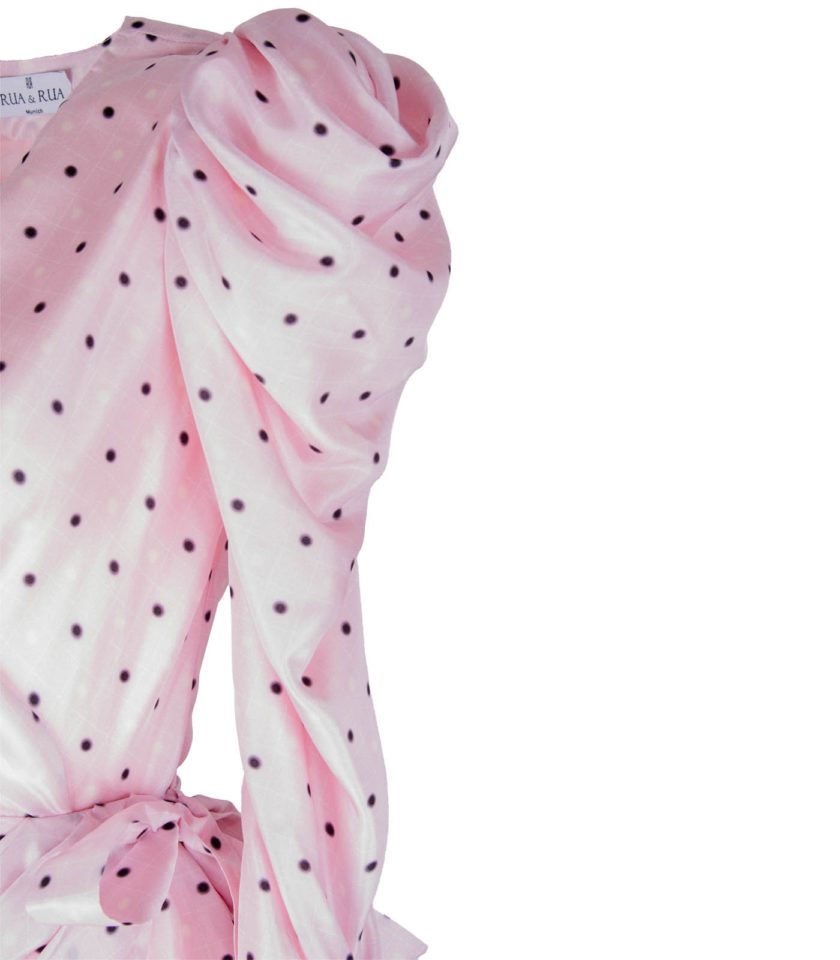 POLKA DOT DRAPED SHORT SILK WRAP DRESS - Image 4