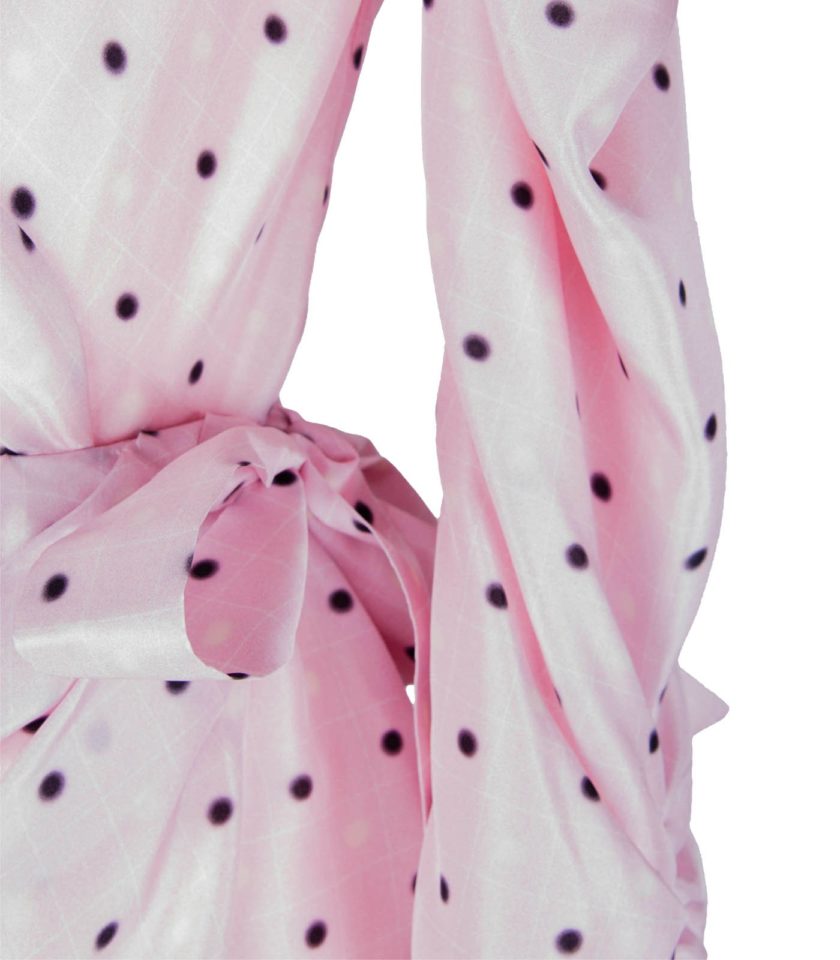 POLKA DOT DRAPED SHORT SILK WRAP DRESS - Image 6