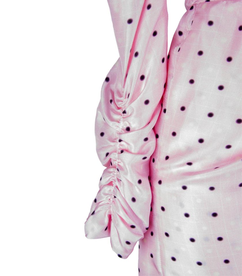 POLKA DOT DRAPED SHORT SILK WRAP DRESS - Image 7