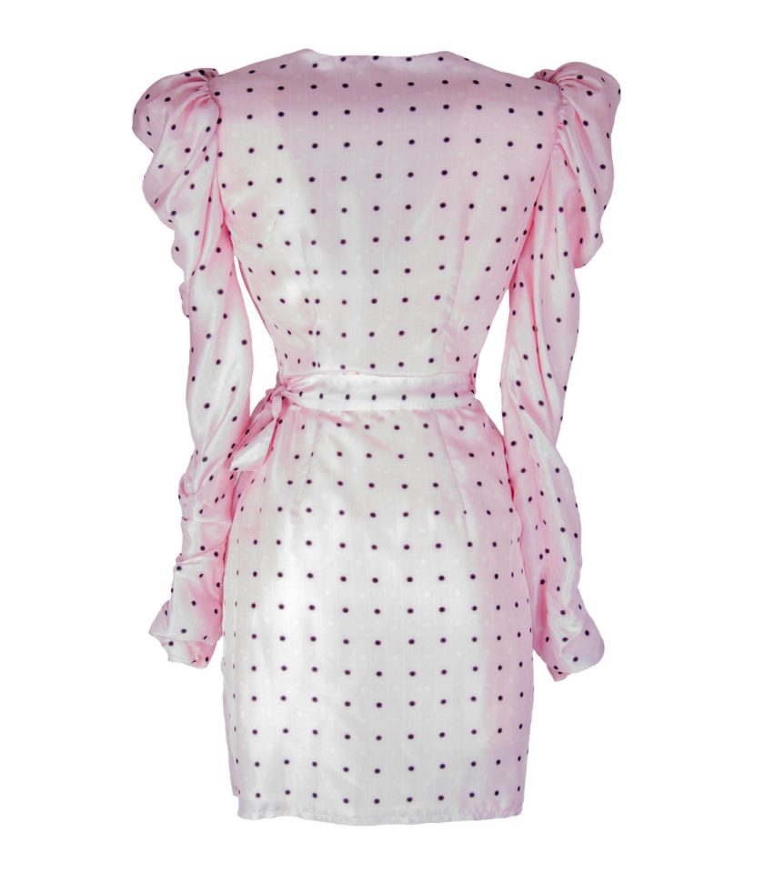 POLKA DOT DRAPED SHORT SILK WRAP DRESS - Image 8