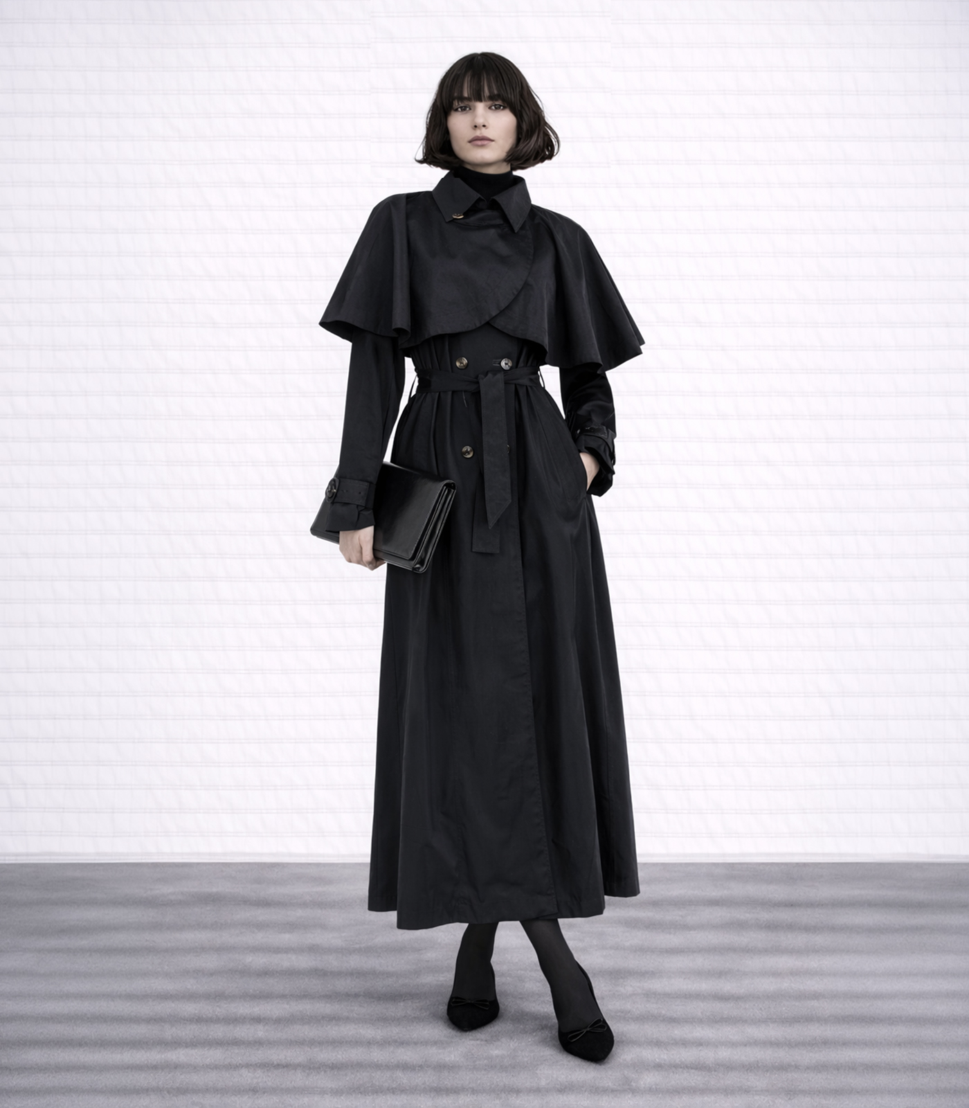 SILK DOUBLE-BREASTED TRENCH COAT WITH CAPE - Image 2