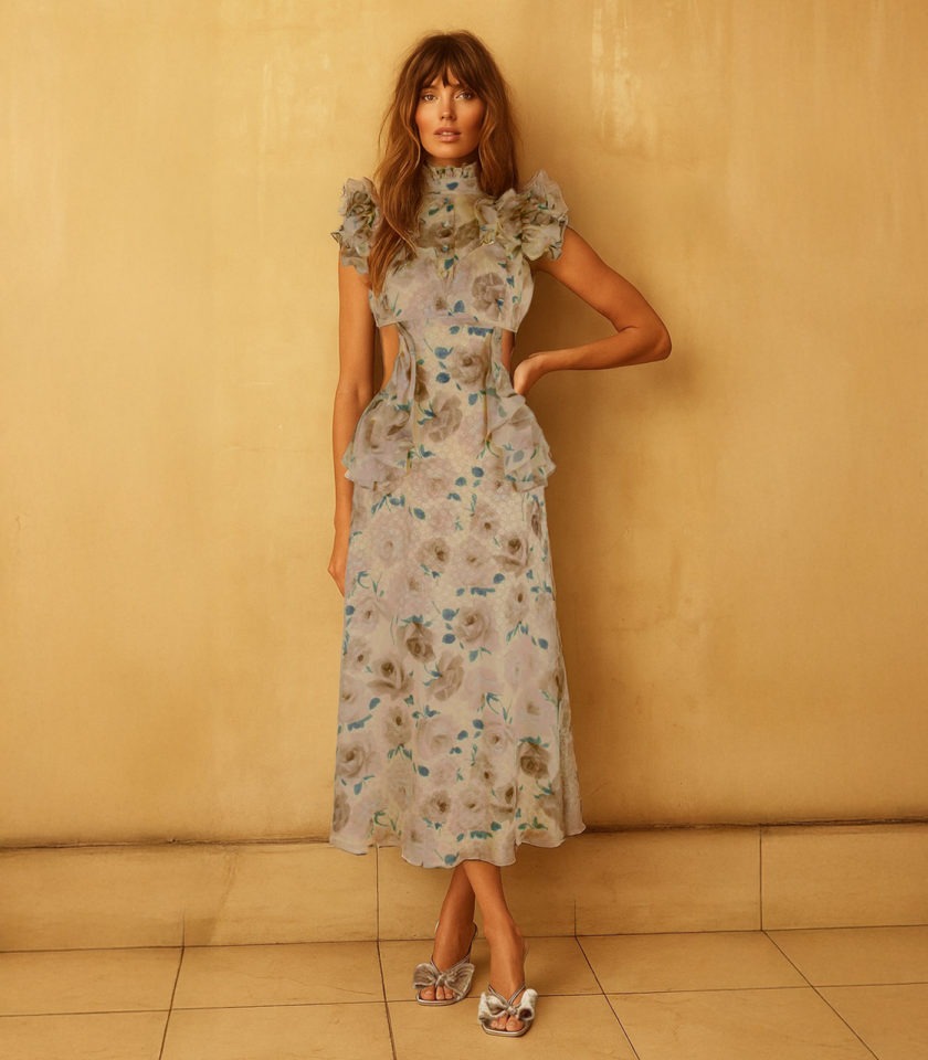 SILK CUT OUT RUFFLED DRESS - Image 2