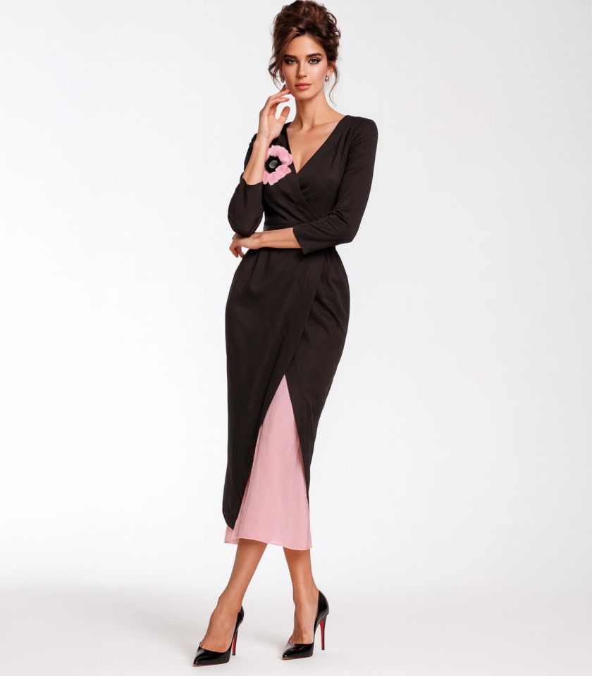 ASYMMETRICAL PENCIL DRESS WITH SILK FLOWER DECORATION - Image 2