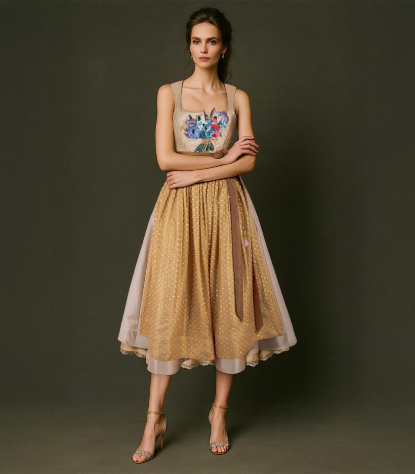 SILK DIRNDL WITH HAND EMBROIDERY - Image 2