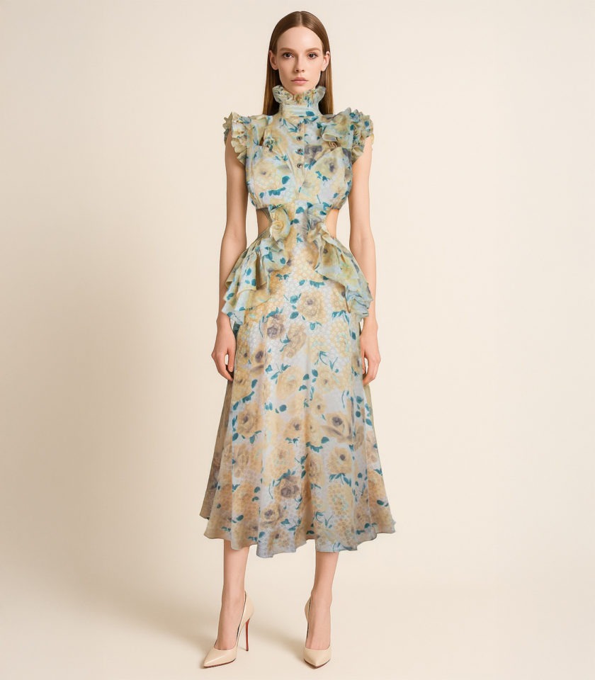 SILK CUT OUT RUFFLED DRESS - Image 2