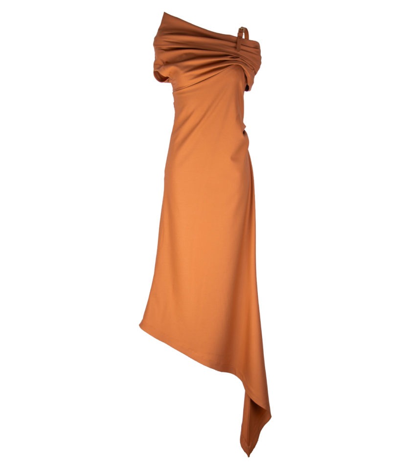 ASYMMETRICAL LONG STRETCH-WOOL COCKTAIL DRESS - Image 4