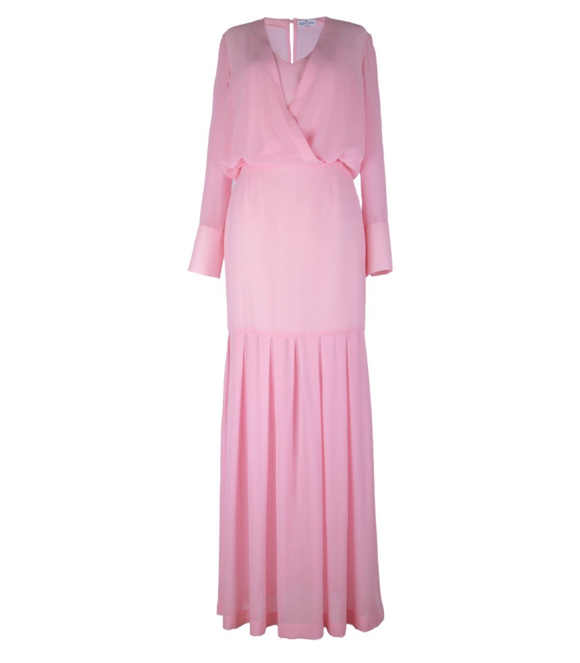 LONG SILK DRESS WITH FLOWER DECORATION - Image 6