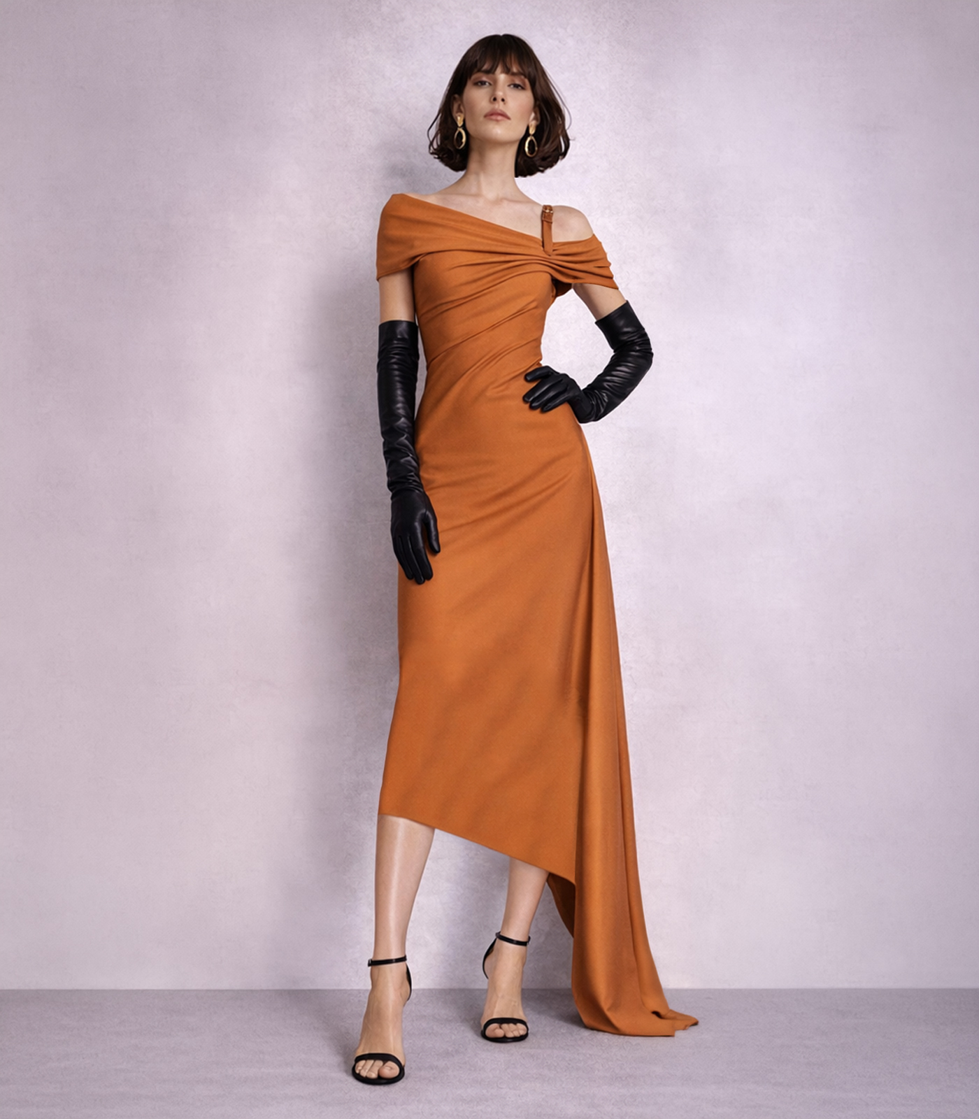 ASYMMETRICAL LONG STRETCH-WOOL COCKTAIL DRESS - Image 2