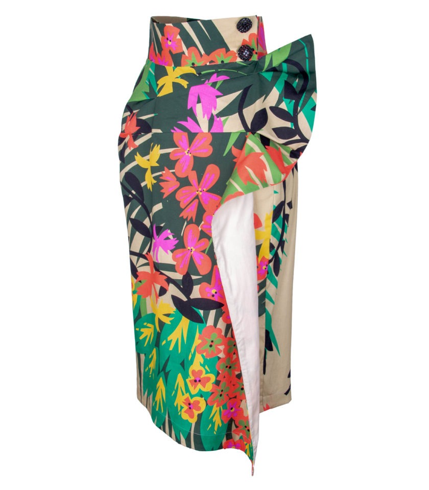 HIGH-WAISTED FLORAL ASYMMETRICAL PENCIL SKIRT - Image 4