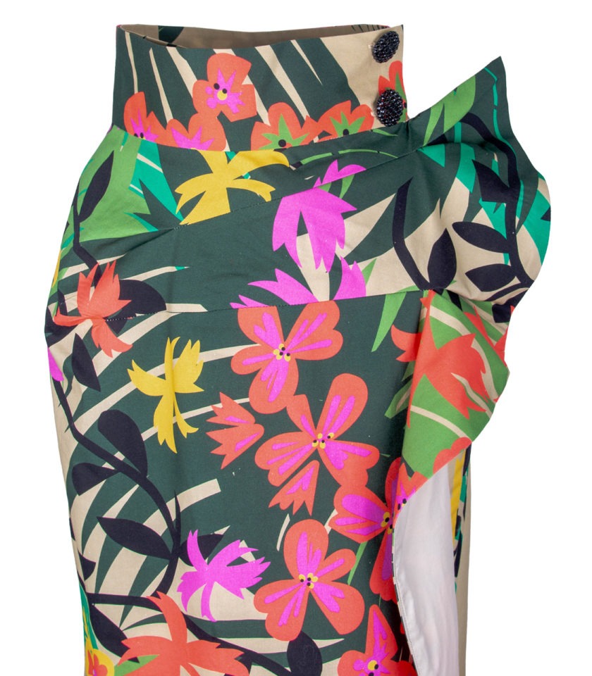 HIGH-WAISTED FLORAL ASYMMETRICAL PENCIL SKIRT - Image 2