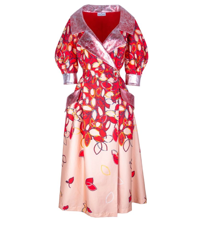 DUAL-FABRIC COTTON WRAP DRESS
