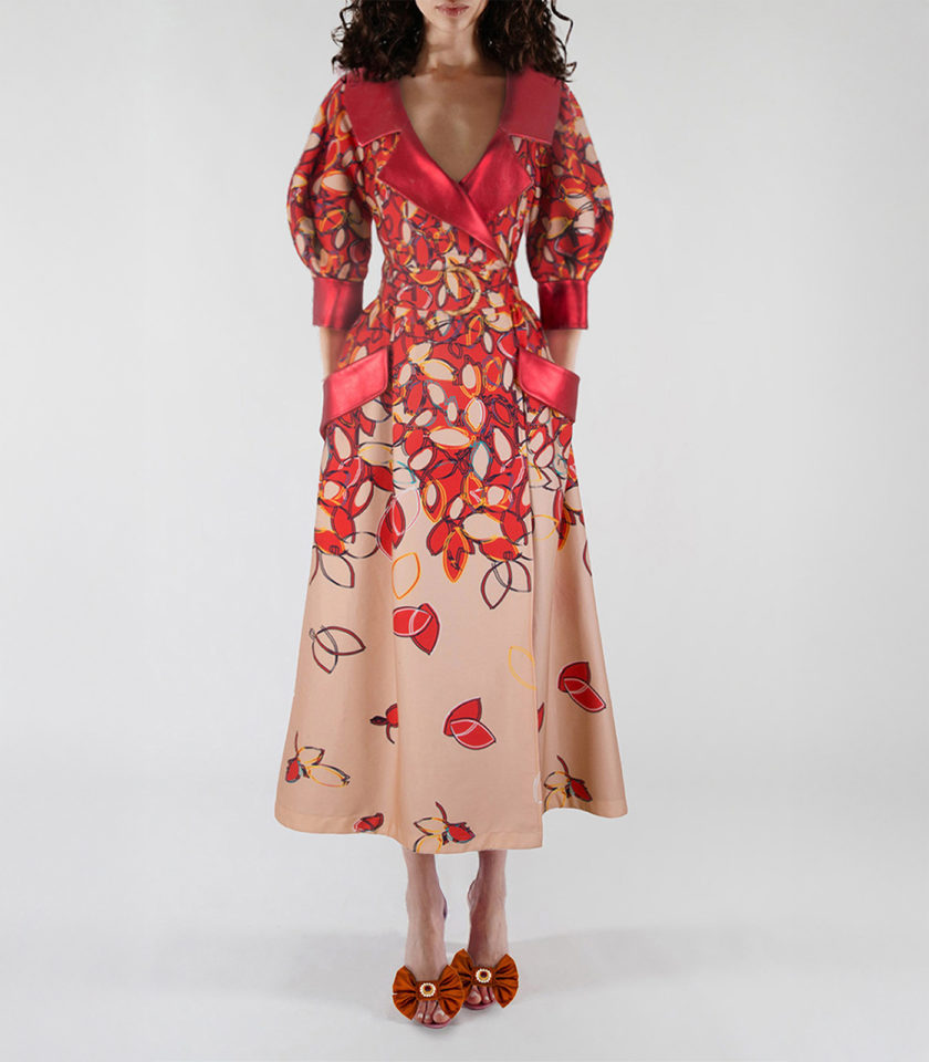DUAL-FABRIC COTTON WRAP DRESS - Image 2