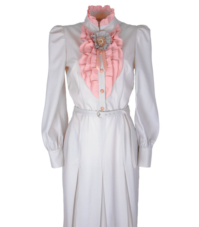 RUFFLED WOOL MIDI DRESS WITH BROOCH - Image 4