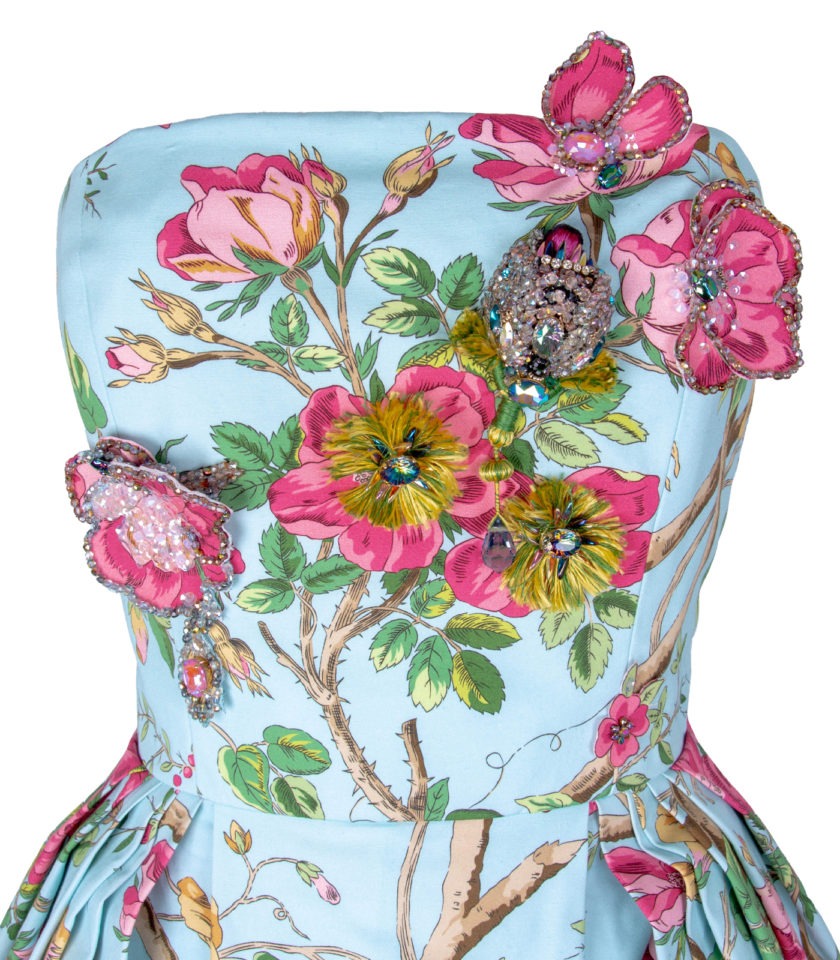 COTTON POPLIN CORSET BUSTIER DRESS WITH EMBROIDERY AND EMBELLISHMENTS OF CRYSTALS - Image 2