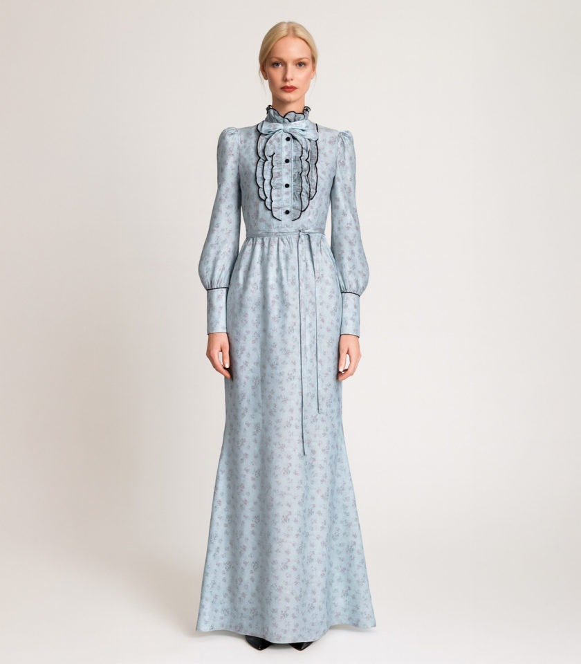 LONG SILK FLORAL COCKTAIL DRESS - Image 2