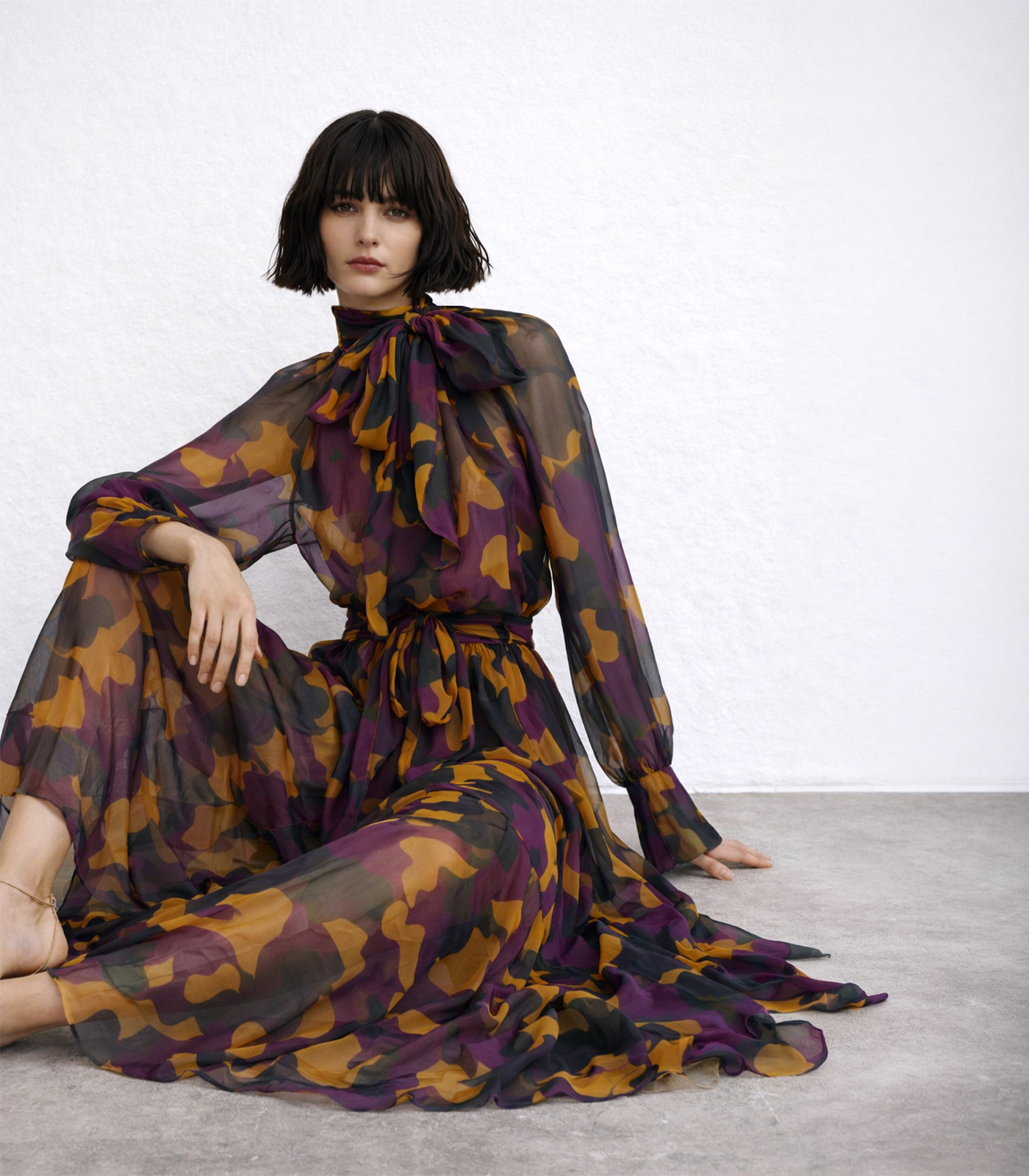 SHEER SILK SHIRT WITH BOW COLLAR - Image 2