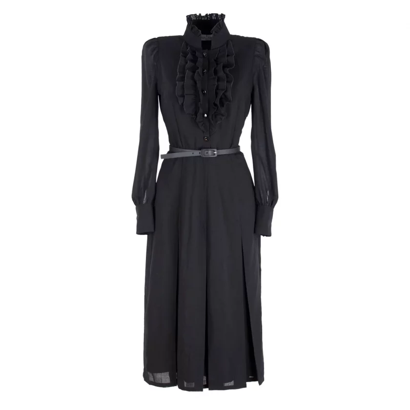 RUFFLED WOOL MIDI DRESS WITH SILK LINING